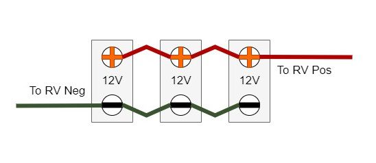 Diagram of 3, 12-volt batteries wired in parallel. 