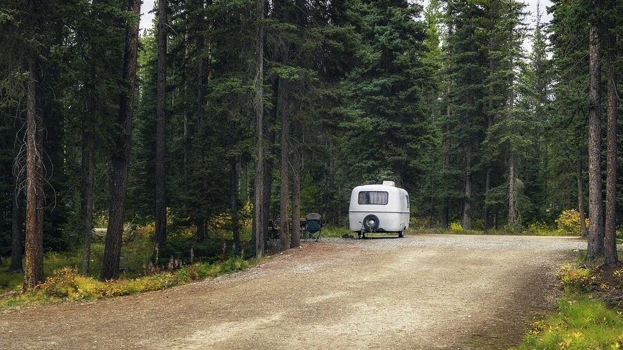 summer, rv, camper, forest, using solar for power